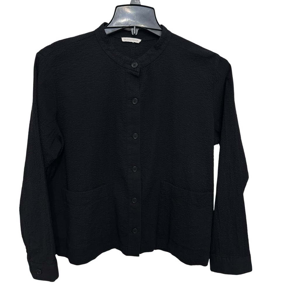 Eileen‎ Fisher Organic Cotton Pucker Shirt Jacket Size XL Black Lagenlook Blazer
